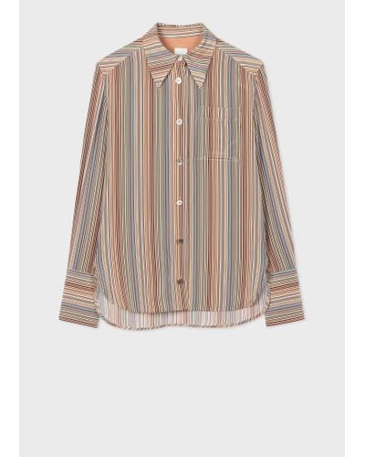 Paul Smith Silk 'signature Stripe' Shirt Multicolour - Natural