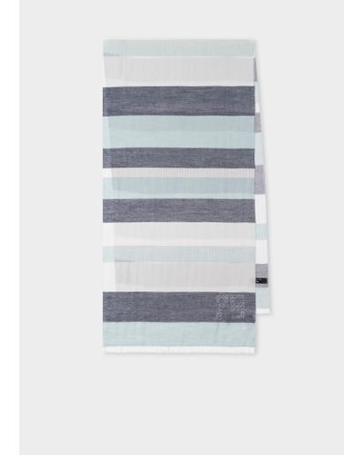 PS by Paul Smith Blue And Grey Stripe Cotton-blend Scarf