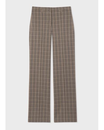 Paul Smith Taupe Check Wide-leg Wool Trousers Brown
