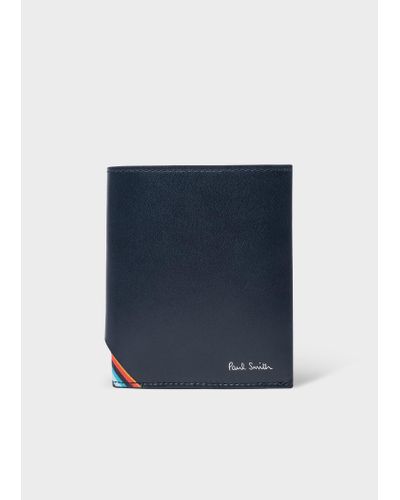 Paul Smith Navy Leather 'signature Stripe' Compact Billfold Wallet - Blue