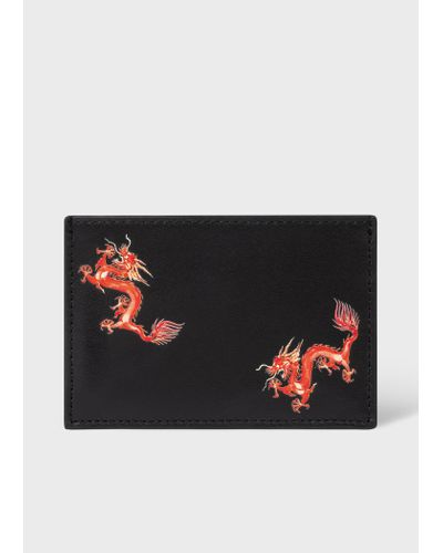 Paul Smith Black Leather 'year Of The Dragon' Card Holder