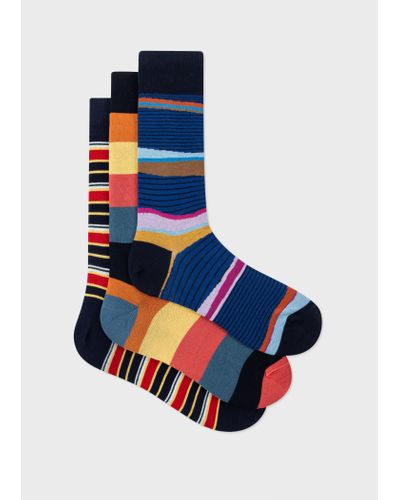 Paul Smith Stripe Socks Three Pack Blue