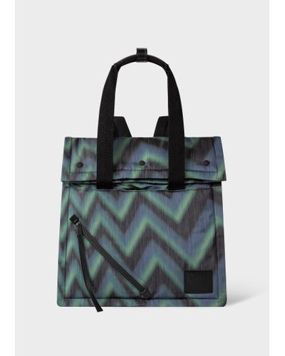 Paul Smith Recycled Polyester 'zig Zag' Two-way Tote Bag Multicolour - Blue
