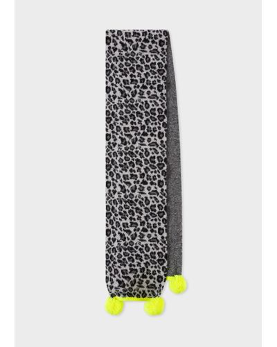 Paul Smith Grey 'leopard' Wool Double-face Scarf - White