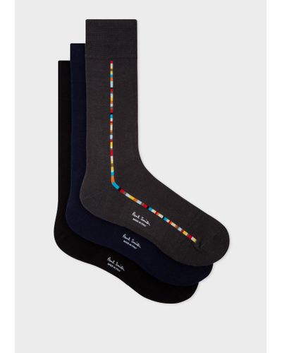 Paul Smith Central 'signature Stripe' Socks Three Pack Multicolour - Black