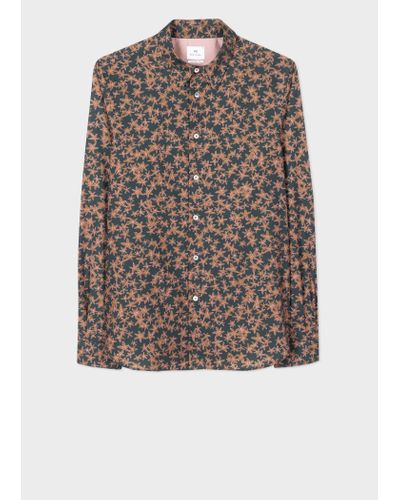 PS by Paul Smith Tailored-fit Teal 'folk Floral' Shirt Blue
