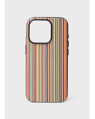 Paul Smith Signature Stripe Leather Magsafe Iphone 15 Pro Case - Multicolour