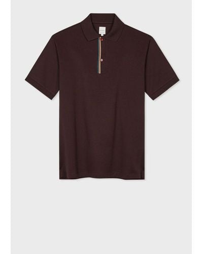 Paul Smith Dark 'Signature Stripe' Trim Polo Shirt - Brown