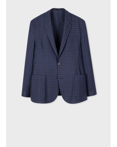 Paul Smith Navy Ombre-check Wool-blend Blazer Blue