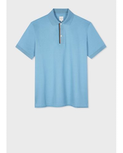 Paul Smith Blue 'signature Stripe' Trim Polo Shirt