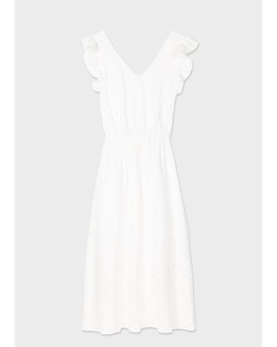 PS by Paul Smith White Cotton Broderie Anglaise Midi Dress