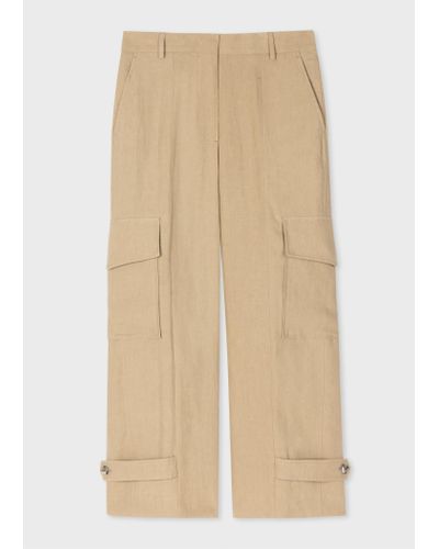 Paul Smith Pale Khaki Linen Cargo Trousers Brown - Natural