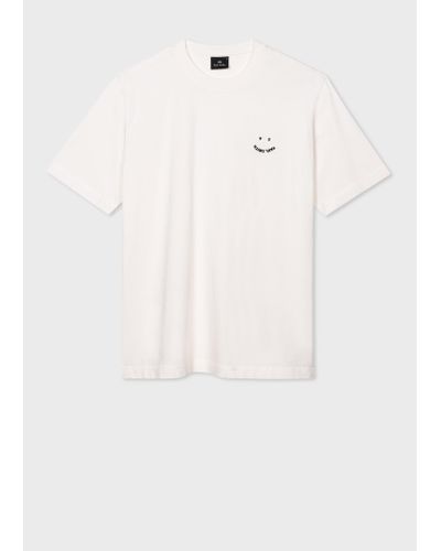 PS by Paul Smith White Cotton 'happy' T-shirt