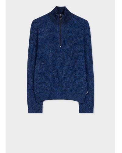 PS by Paul Smith Blue And Black Marl Wool-blend Half-zip Jumper