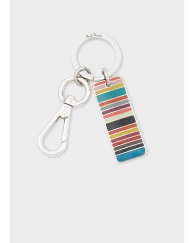Paul Smith 'signature Stripe' Tag Metal Keyring Multicolour - White