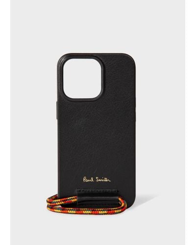 Paul Smith X Native Union - Black Leather Iphone 13 Pro Case With Rope Lanyard