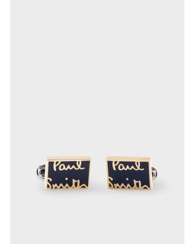 Paul Smith Navy And Gold 'signature' Cufflinks - White