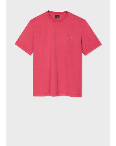 PS by Paul Smith Washed Red Cotton 'happy' T-shirt Pink