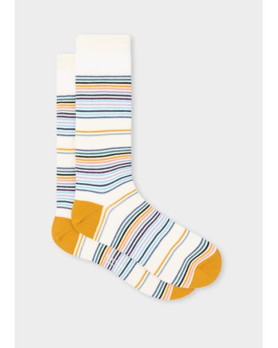 Paul Smith White And Yellow Multi-stripe Socks - Metallic