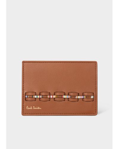 Paul Smith Tan Brown Woven Front Calf Leather Credit Card Holder