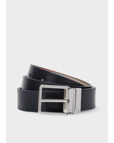 Paul Smith Navy And 'signature Stripe' Cut-to-fit Reversible Leather Belt - Blue