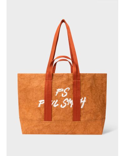 PS by Paul Smith Orange Paper Crinkle Tote Bag Red