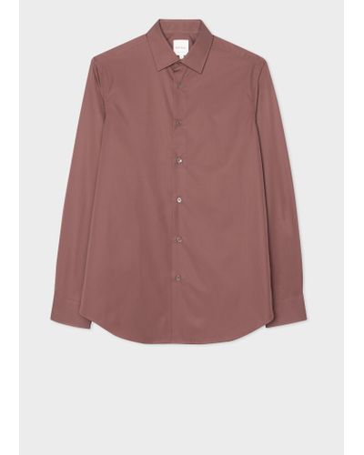 Paul Smith Tailored-fit Burgundy Cotton 'signature Stripe' Cuff Shirt Purple