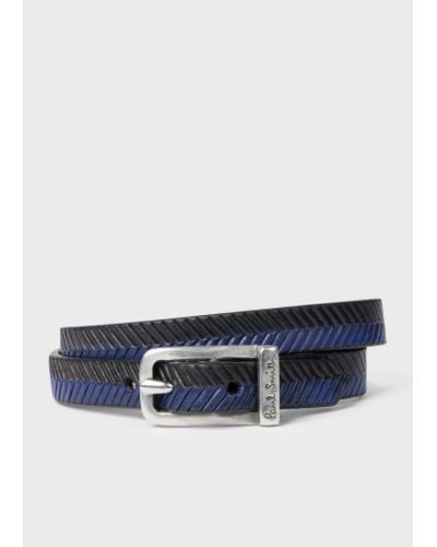 Paul Smith Black And Indigo Herringbone Leather Bracelet - Blue