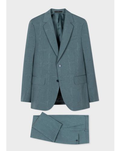 Paul Smith Tailored-fit Teal Shadow Check Wool-blend Suit - Blue