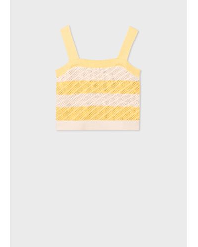 PS by Paul Smith Ecru And Lemon Stripe Crochet Vest Top Yellow