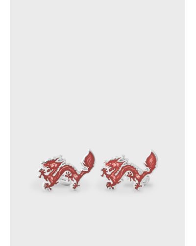 Paul Smith Red 'year Of The Dragon' Cufflinks - White
