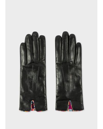 Paul Smith Black Leather Gloves With 'swirl' Piping