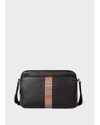 Paul Smith Black Leather 'signature Stripe' Cross-body Bag