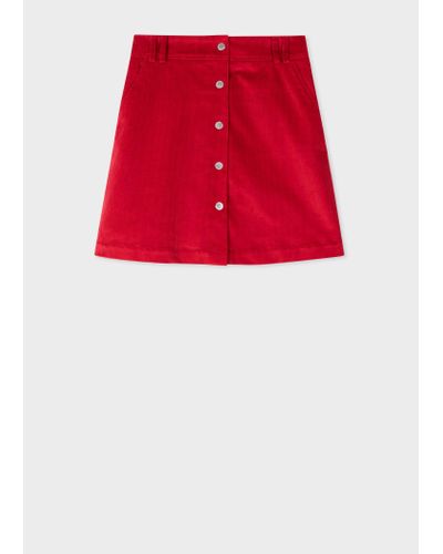 PS by Paul Smith Red Corduroy Button Down Mini Skirt