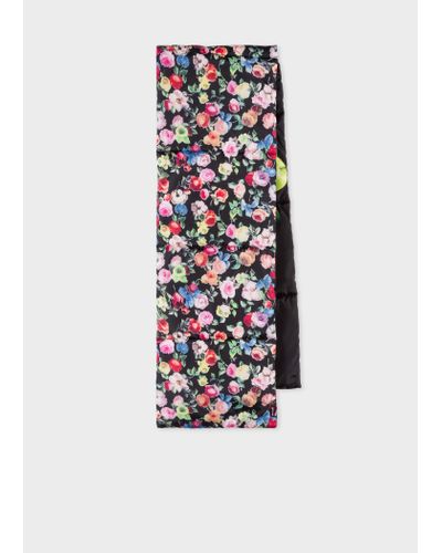 Paul Smith 'archive Rose' And 'green Apple' Reversible Scarf Black - White
