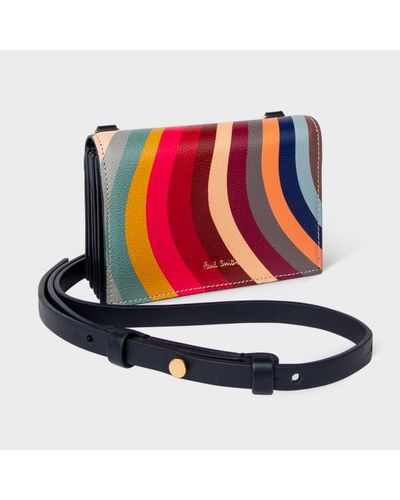 Paul Smith Black Leather Artist Stripes Zip Pouch Bag with Strap New Tags  $495