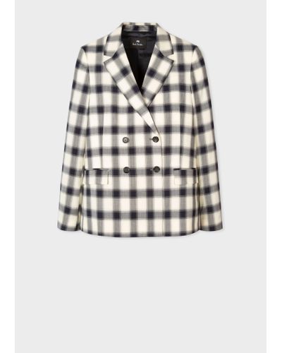 PS by Paul Smith 'shadow Check' Double-breasted Blazer Blue - White