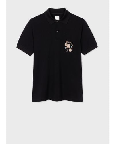 Paul Smith Mens Floral Emb Polo - Black