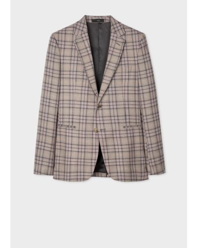 Paul Smith Tailored-fit Dusky Pink Plaid Check Wool Blazer - Grey