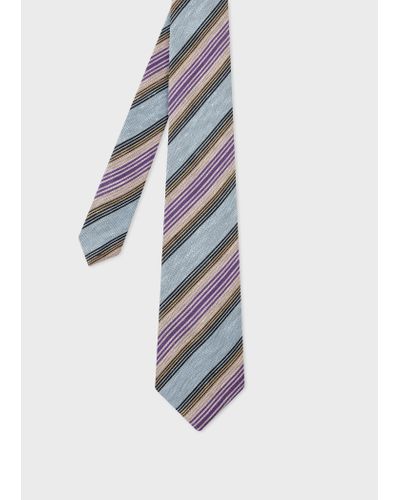 Paul Smith Linen-silk Stripe Tie - White