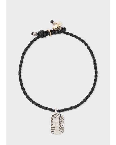 Paul Smith Black Rope Bracelet With Silver Tag - White