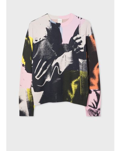 Paul Smith 'life Drawing' Print Knitted Cotton Jumper Multicolour