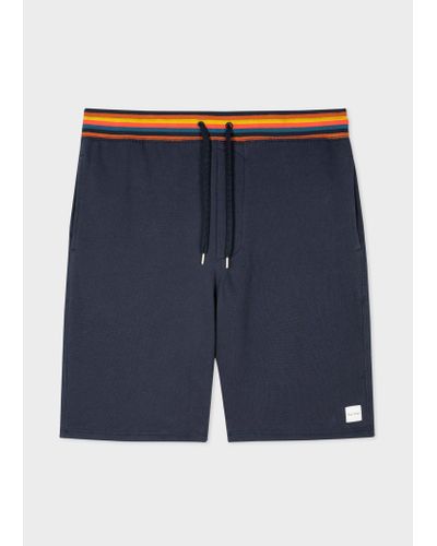 Paul Smith Washed Navy Jersey Lounge Shorts With 'artist Stripe' Waistband Blue