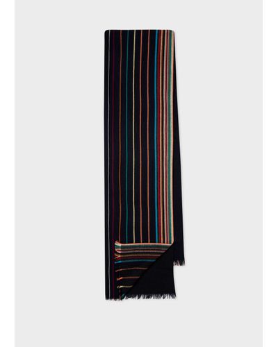 Paul Smith Navy Wool-silk 'signature Stripe' Scarf - Black