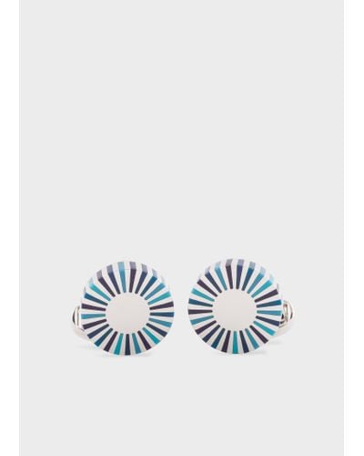 Paul Smith For University Of Nottingham - Navy Stripe Edge Circular Cufflinks Blue - White