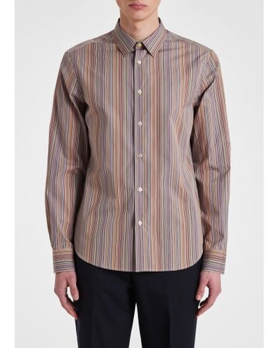 Paul Smith Slim-fit 'signature Stripe' Cotton Shirt - Brown