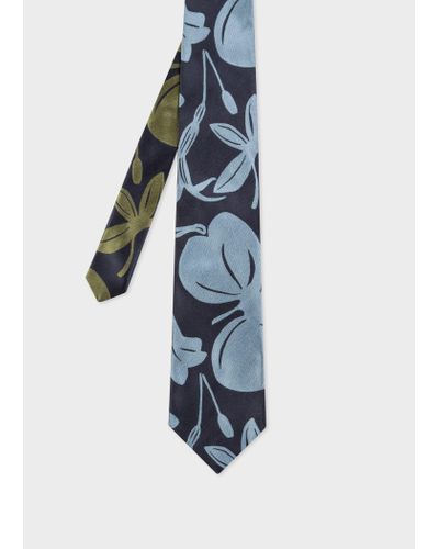 Paul Smith Navy 'floral Cutout' Silk Tie Blue