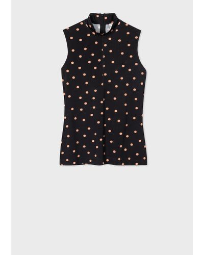 Paul Smith Black Funnel Neck Polka Dot Vest Top