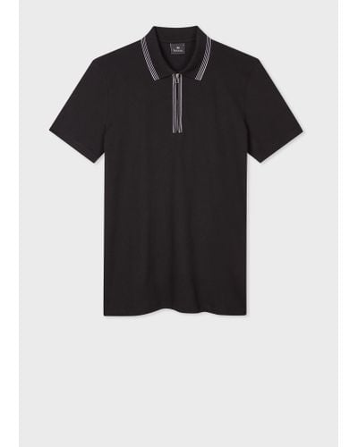 PS by Paul Smith Black Zip Neck Stretch-cotton Polo Shirt