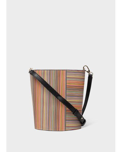 Paul Smith Leather 'signature Stripe' Bucket Bag Multicolour - White